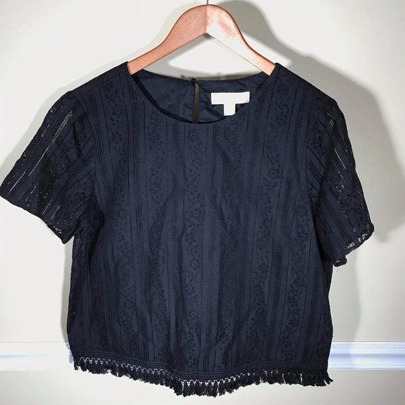 Michael Kors Tops - MICHAEL KORS BLACK FRINGE LACE TOP NWT